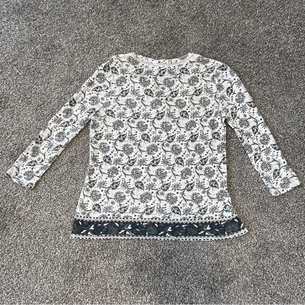 Lucky Brand Green & Cream Floral Split-Neck Tunic Size S - Picture 4 of 8